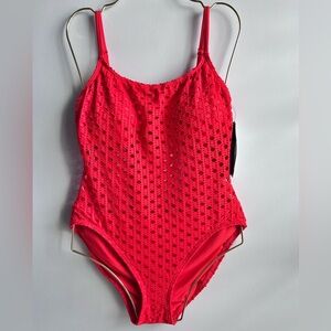Carmen Marc Valvo Women’s Red Scoop Neck One Piece Swimsuit Size 10